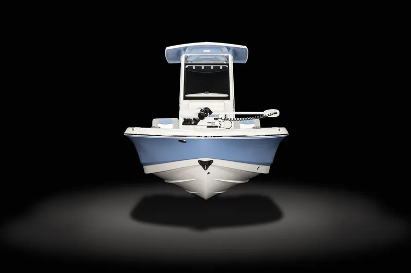 Slide: The Image of Manufacturer Provided Image: 2025 Robalo 246 Cayman boat, front view, on a black background. - 17