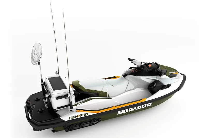 Slide: The Image of Manufacturer Provided Image: 2019 Sea-Doo Fish Pro 155 jet ski with fishing gear and storage compartments. - 13