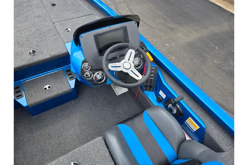 Slide: The Image of 2022 Vexus AVX2080 boat cockpit with steering wheel and control panel. - 12