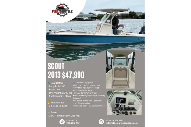 Slide: The Image of Scout 251 XS 2013 boat for sale, $47,990, features and specifications listed. - 4