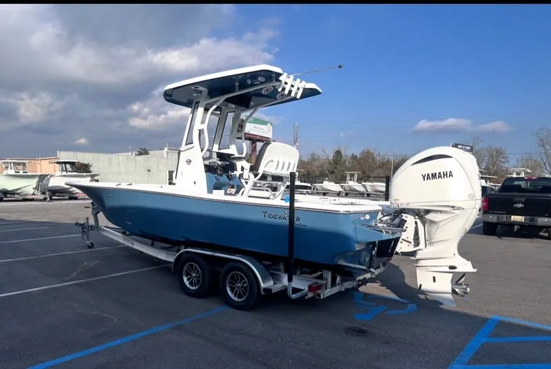 Slide: The Image of 2026 Tidewater 2500 Carolina Bay boat with Yamaha engine on trailer. - 6