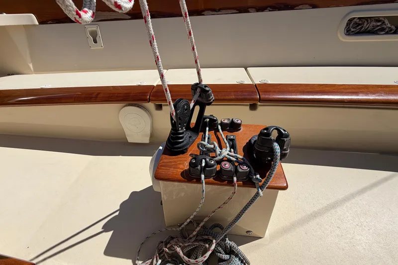 Slide: The Image of C.W. Hood 32 Daysailer 2014 cockpit with ropes and wooden trim details. - 12