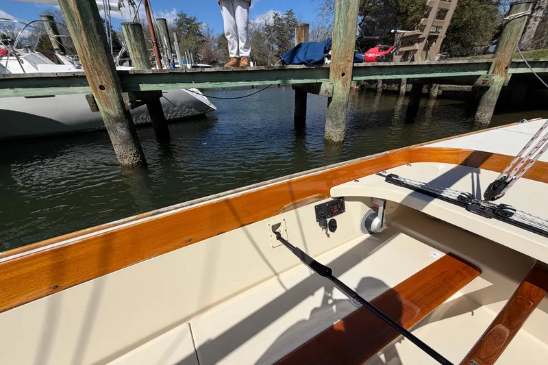 Slide: The Image of C.W. Hood 32 Daysailer, 2014 model, docked with wooden interior details. - 9