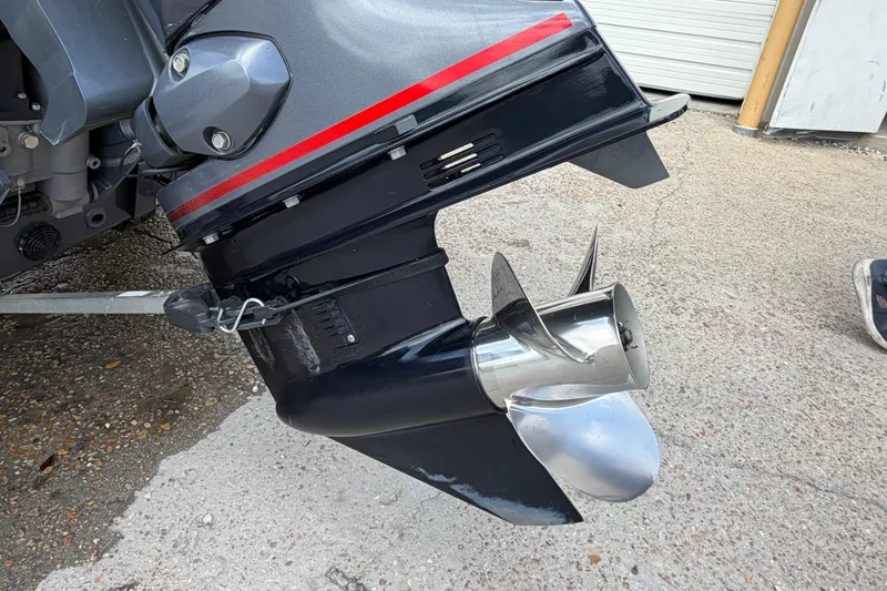 Slide: The Image of Close-up of a 2022 G3 Sportsman 1710 boat motor and propeller. - 16