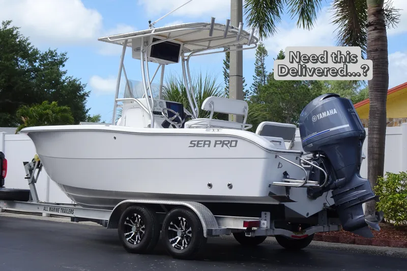 Slide: The Image of 2005 Sea Pro 206 Center Console boat on trailer with Yamaha outboard motor. - 2