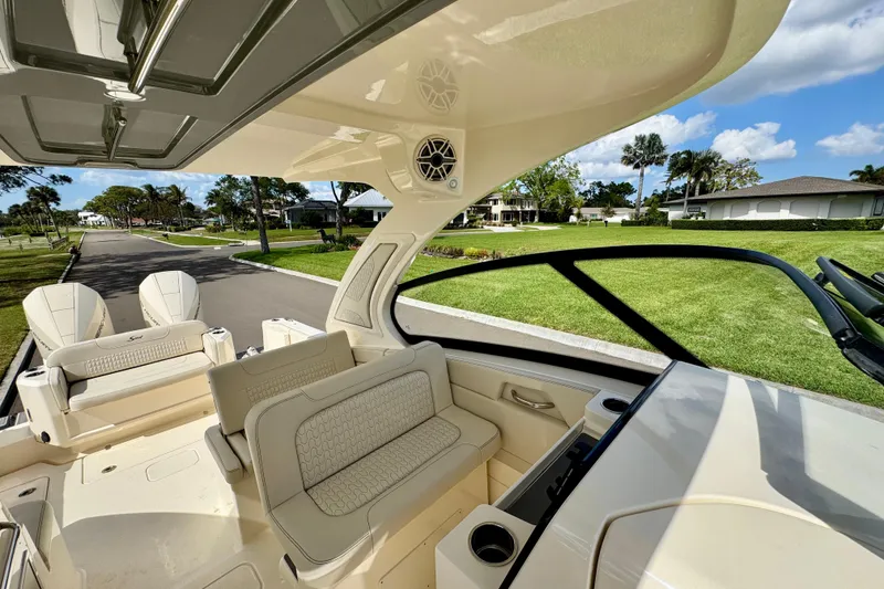 Slide: The Image of 2027 Scout 288 Dorado boat interior with luxurious seating and modern design. - 27