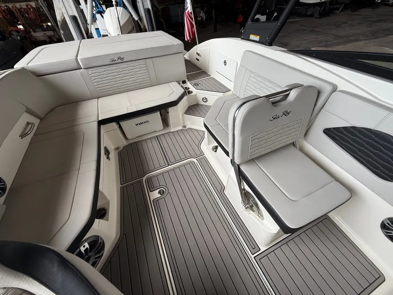 Slide: The Image of Interior of 2023 Sea Ray 23 SPX OB boat with sleek seating. - 9