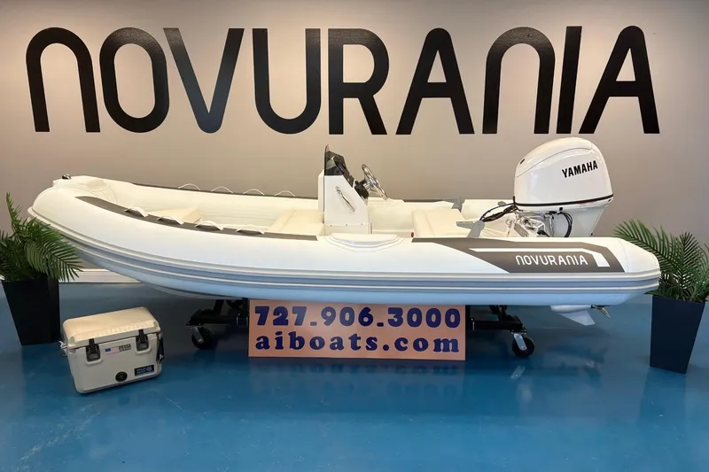 The Image of Novurania DL 430 boat with Yamaha engine displayed indoors, 2026 model. - 0