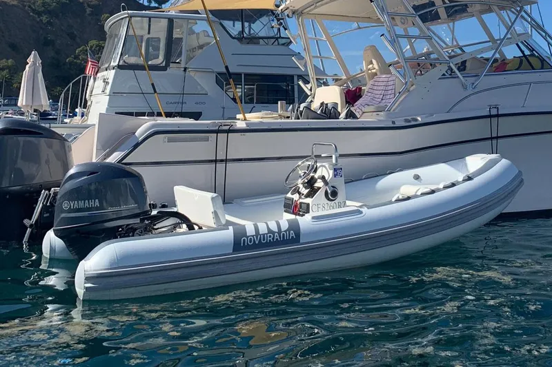 Slide: The Image of Manufacturer Provided Image: 2026 Novurania DL 430 boat in water beside a yacht. - 5