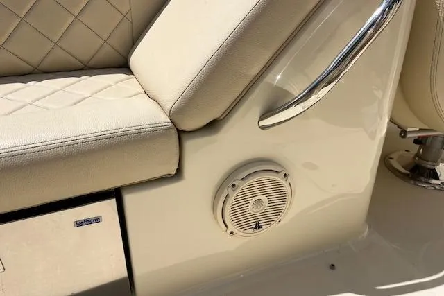 Slide: The Image of Luxurious interior of 2019 Chris-Craft Launch 27 boat with diamond-stitched leather seating. - 13