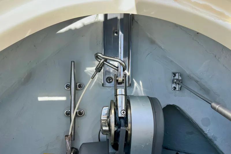 Slide: The Image of Close-up of 2019 Chris-Craft Launch 27 boat hardware and winch mechanism. - 29