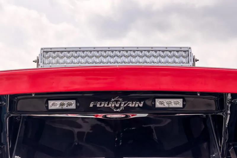Slide: The Image of 2021 Fountain 38 SC boat with LED light bar and logo detail. - 21