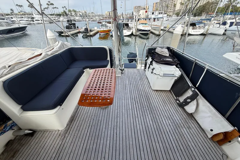 Slide: The Image of Spacious deck of 1992 Grand Banks 46 Classic yacht in marina setting. - 70