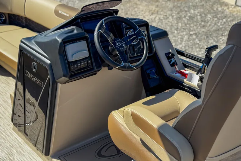 Slide: The Image of Interior view of 2026 Veranda VR 265 VLI boat's steering console and seating. - 6