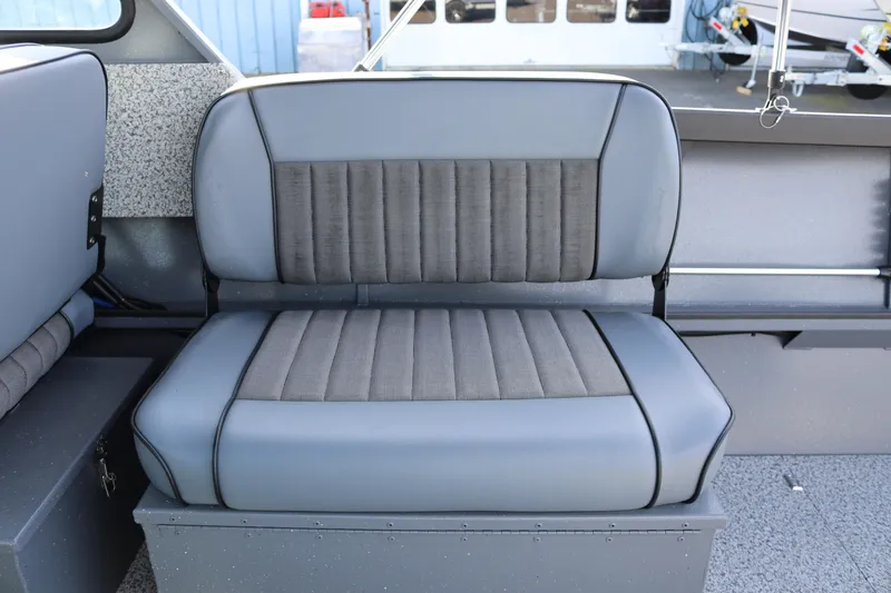 Slide: The Image of 2026 Alumaweld Stryker 202 boat seat, gray upholstery, modern design. - 14