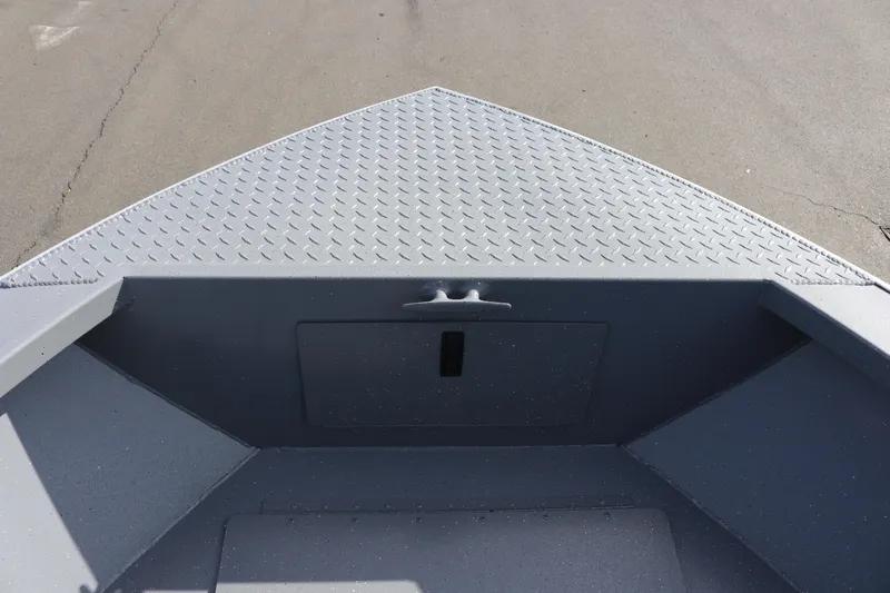 Slide: The Image of Alumaweld Stryker 2026 boat bow with diamond plate flooring. - 18