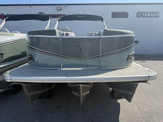 Slide: The Image of 2026 Tahoe LTZ 23 FT Quad Lounger Shift pontoon boat, gray design. - 4