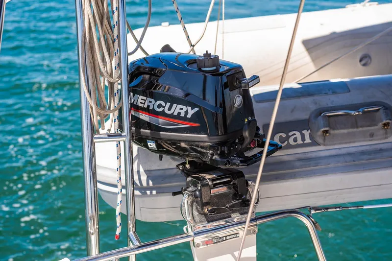 Slide: The Image of Close-up of a winch on a 2003 Beneteau 411 sailboat deck. - 45