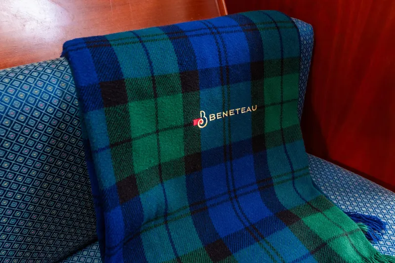 Slide: The Image of Blue fender cover on 2003 Beneteau 411 sailboat, embroidered with "True-Blue" and compass design. - 50