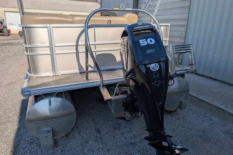 Slide: The Image of 2023 Sylvan Mirage 818 Cruise pontoon boat with Mercury 50 GT outboard motor. - 2