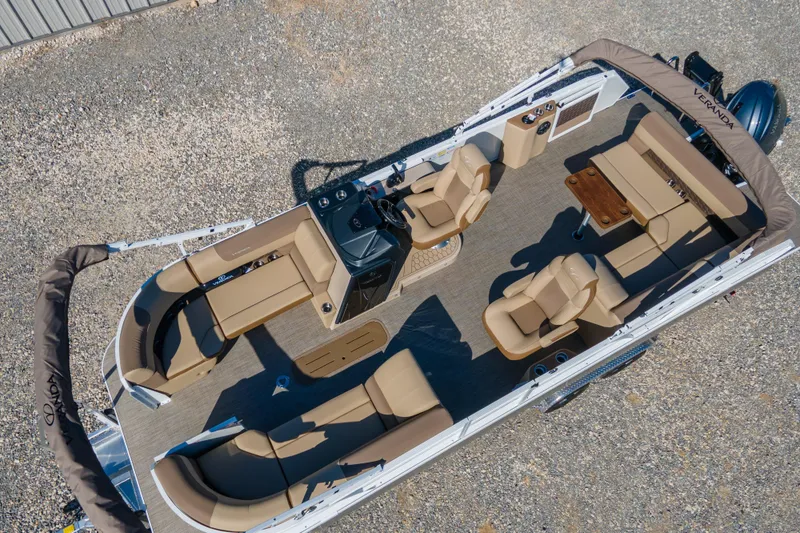 Slide: The Image of 2026 Veranda VR235L pontoon boat with spacious seating and modern design. - 3