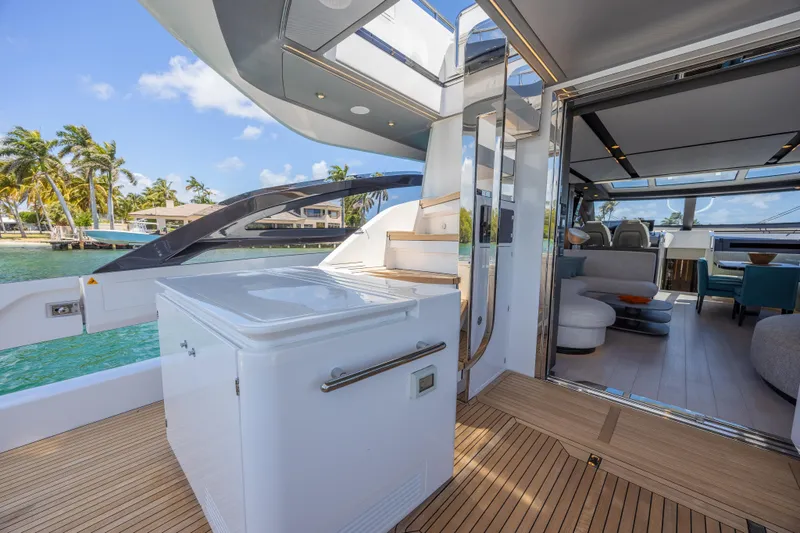 Slide: The Image of Luxurious 2023 Azimut S8 yacht deck with modern interior and ocean view. - 13