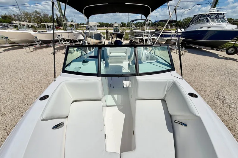 Slide: The Image of 2023 Aquasport 2200 Dual Console boat with spacious seating and sleek design. - 11