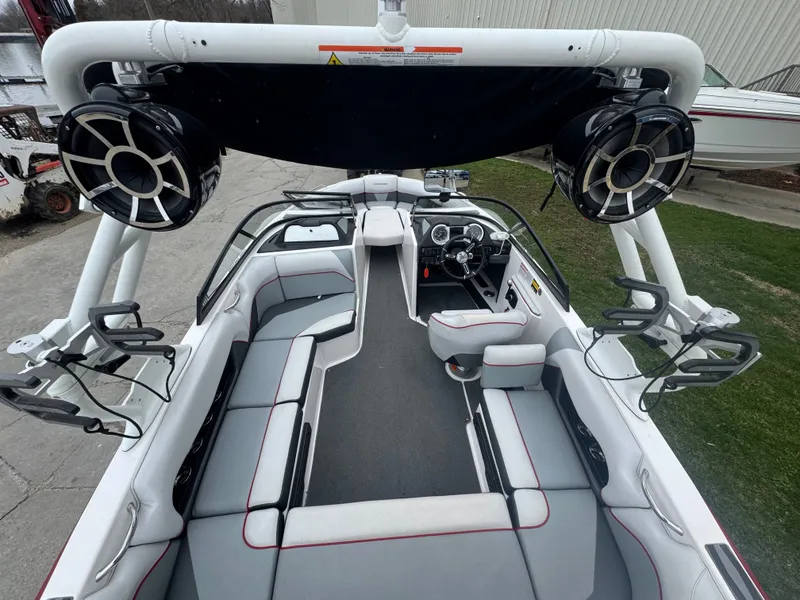 Slide: The Image of Interior of a 2017 Moomba Mondo boat with modern speakers. - 12
