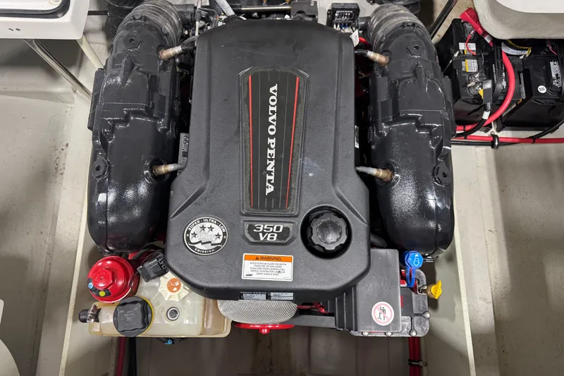 Slide: The Image of Volvo Penta 350 V8 engine in a 2016 Cobalt R7 boat, detailed view. - 15