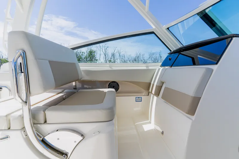 Slide: The Image of Interior of 2021 Boston Whaler 280 Vantage boat, featuring sleek seating and modern design. - 54