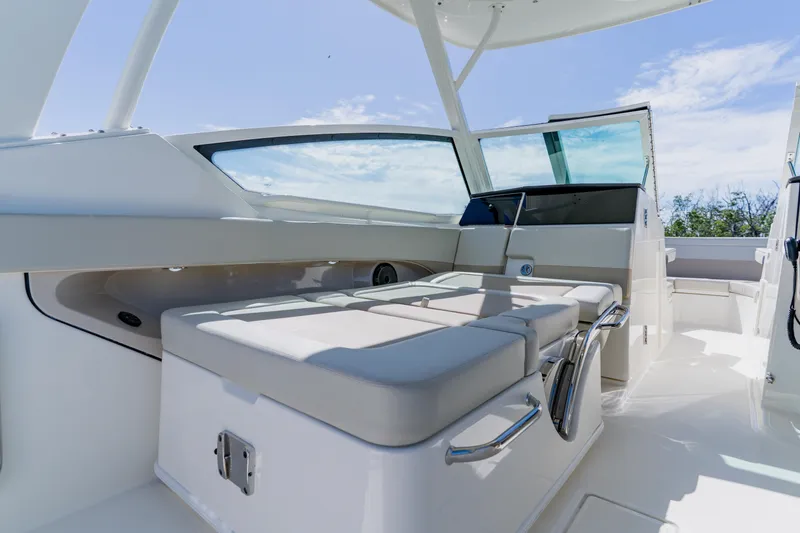 Slide: The Image of 2021 Boston Whaler 280 Vantage interior with sleek seating and modern design. - 58