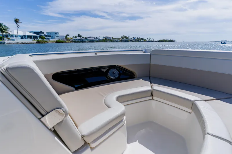 Slide: The Image of 2021 Boston Whaler 280 Vantage boat interior with waterfront view. - 74