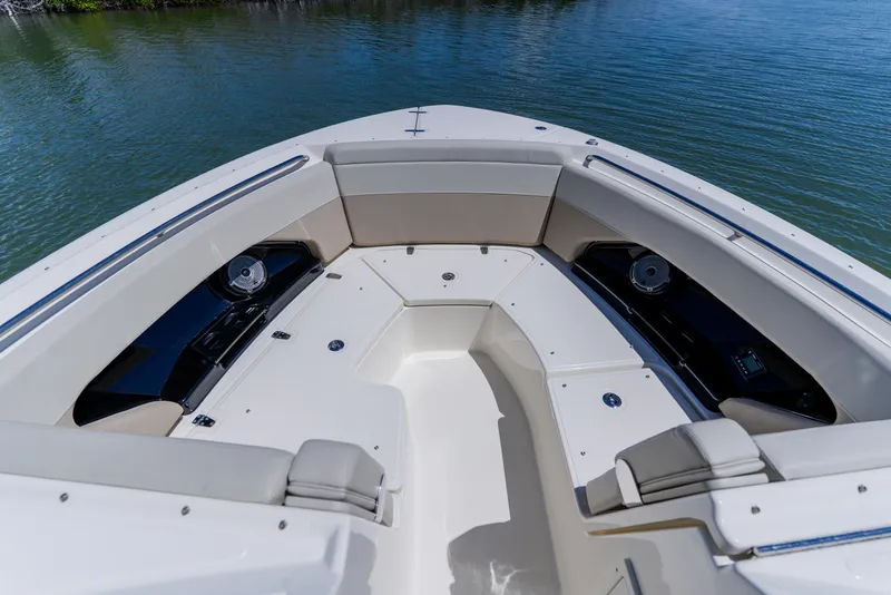 Slide: The Image of 2021 Boston Whaler 280 Vantage boat interior with spacious seating and sleek design. - 81