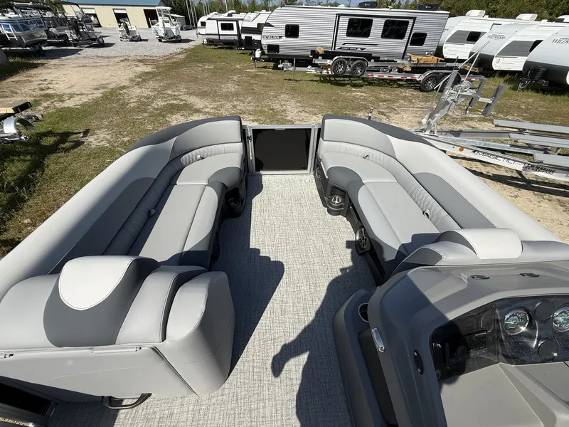 Slide: The Image of Interior of Avalon LSZ 25 QUAD LOUNGER-TRITOON 2026 with gray seating. - 7