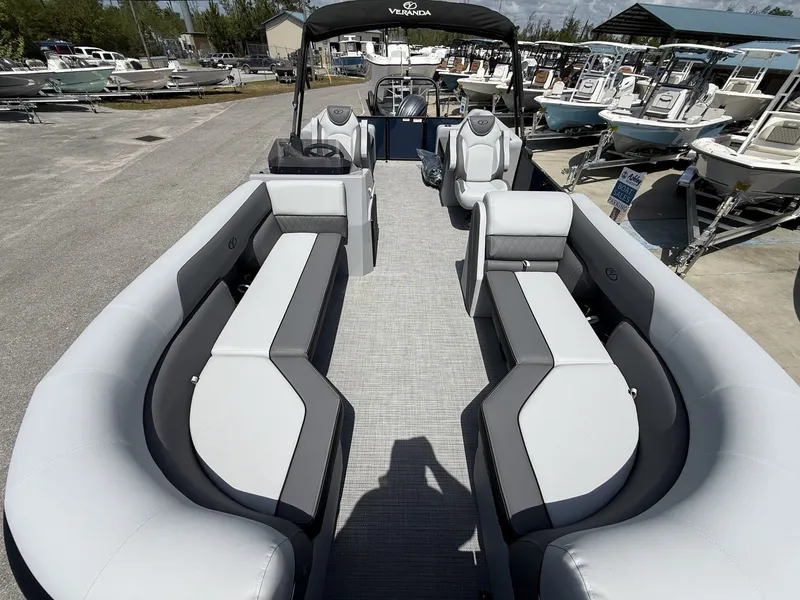 Slide: The Image of 2026 Veranda Vista View 22RC pontoon boat with luxurious interior seating. - 4