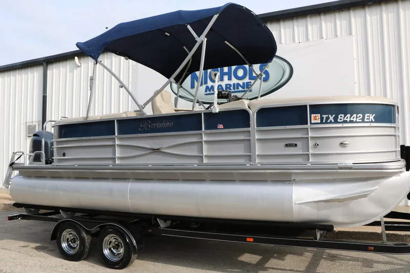 Slide: The Image of 2017 Berkshire 22 E CTS pontoon boat with canopy on trailer at Nichols Marine. - 17