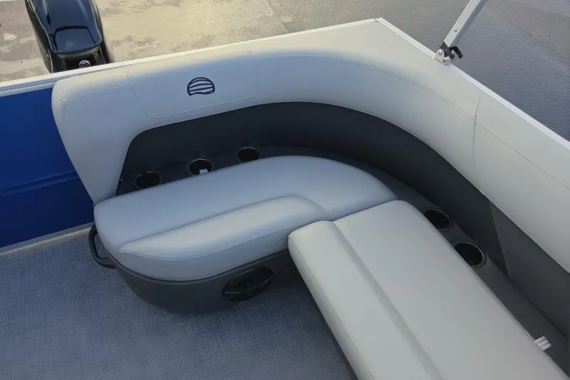 Slide: The Image of 2026 Sun Tracker Party Barge 16 DLX pontoon boat seating with cup holders. - 4