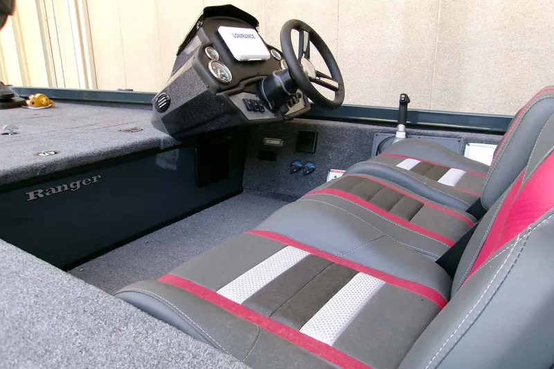 Slide: The Image of 2026 Ranger RT178C boat interior with steering wheel and stylish seating. - 3