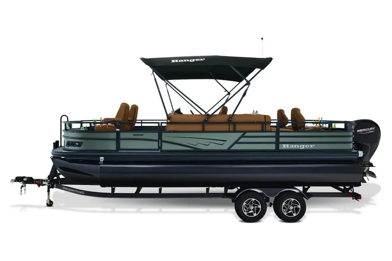 Slide: The Image of 2026 Ranger 220F boat interior with tan seating and modern steering console. - 5