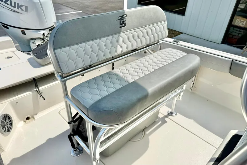 Slide: The Image of 2026 Carolina Skiff 21 Ultra Elite boat seating with stylish upholstery and sturdy design. - 21