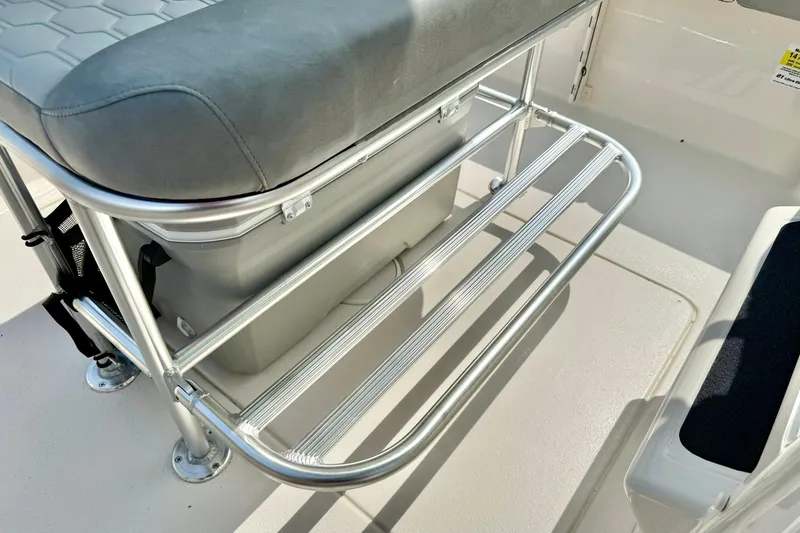 Slide: The Image of 2026 Carolina Skiff 21 Ultra Elite boat seat with aluminum frame and storage. - 23