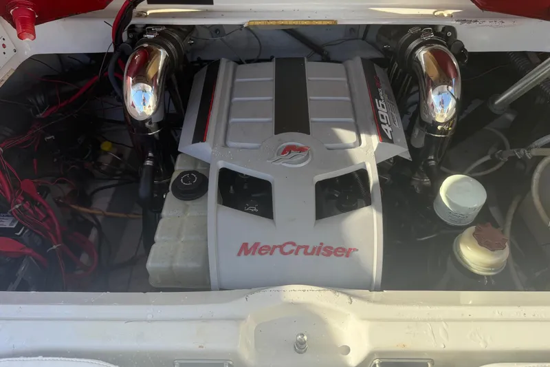 Slide: The Image of MerCruiser engine in 2005 Crownline 270 BR boat, showcasing powerful 496 MAG features. - 9