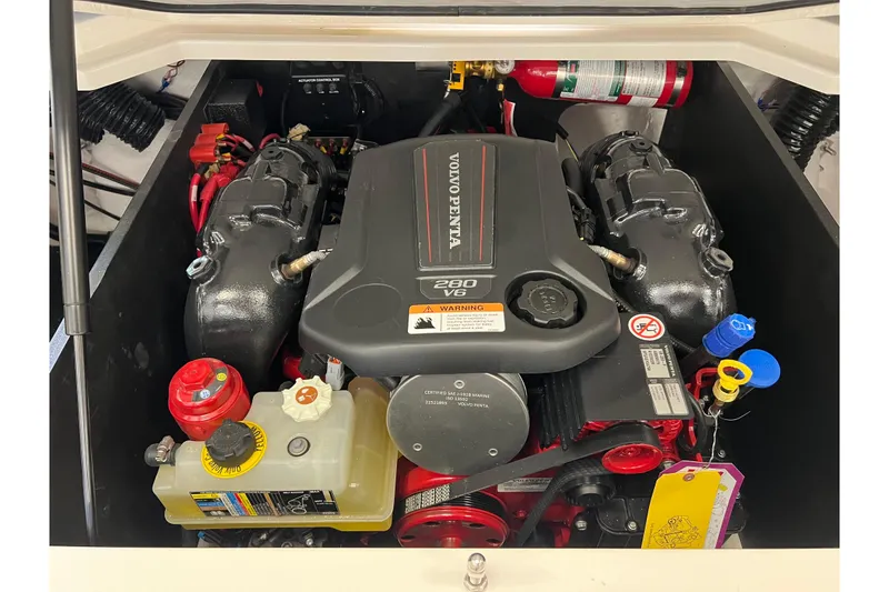 Slide: The Image of 2024 Regal LS2 engine compartment featuring a Volvo Penta 280 V6 engine. - 22