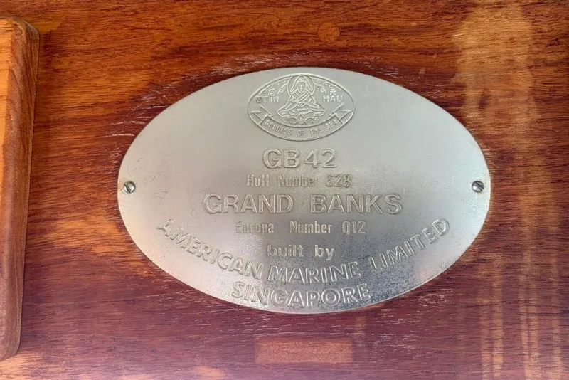 Slide: The Image of Plaque of 1979 Grand Banks 42 Europa, hull number 528, built by American Marine Limited. - 52
