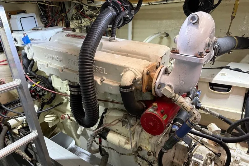 Slide: The Image of Engine room of a 1979 Grand Banks 42 Europa with Lehman diesel engine. - 53