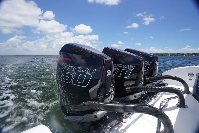 Slide: The Image of Triple Mercury Racing 450 engines on 2023 Fountain 38 Tournament Edition boat. - 32