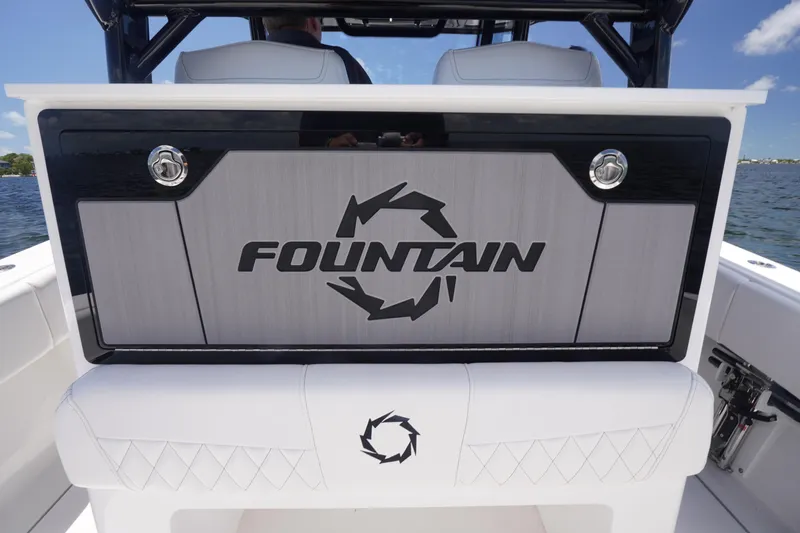 Slide: The Image of 2023 Fountain 38 Tournament Edition boat interior with logo, featuring sleek design and modern finishes. - 36