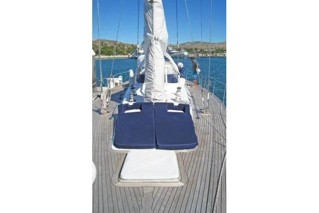 Slide: The Image of Sailing yacht Gorbon Custom 66, 1997, with deck view and blue cushions. - 216