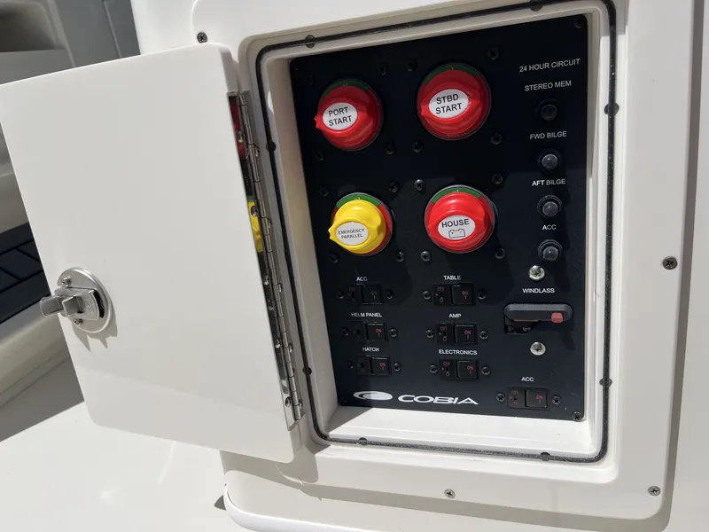 Slide: The Image of Control panel of 2026 Cobia 320 Center Console boat. - 37