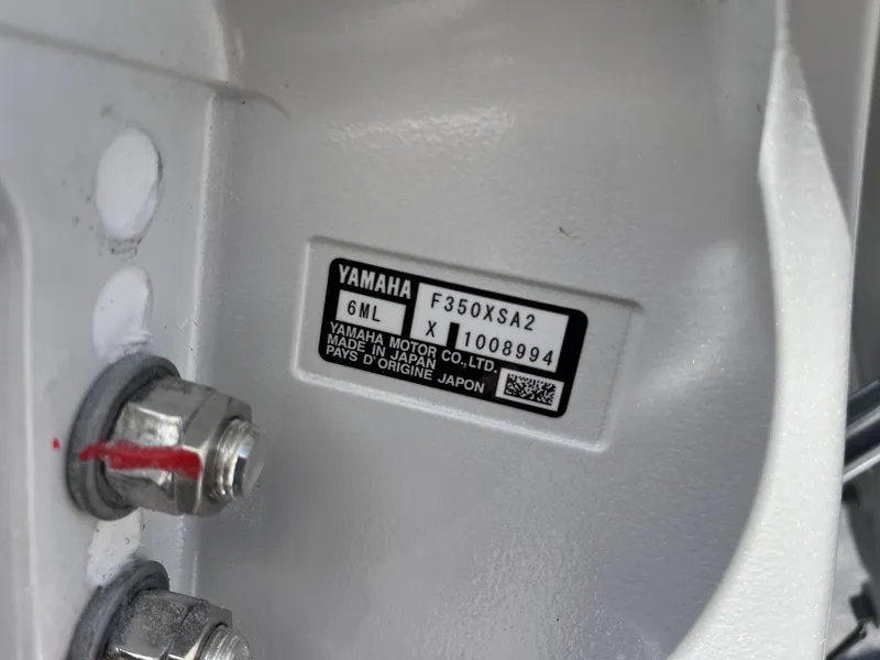 Slide: The Image of Yamaha F350XSA2 engine plate on 2026 Cobia 320 Center Console. - 10